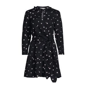 Free Assembly Women's Tiered Belted Mini Dress Black Pink Stars size XXL NWT